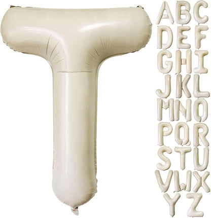 Cream White Letter T Balloons, 40 Inch Giant Foil Mylar Helium Balloons by Lovoir