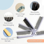 Uffy MiniPop Travel Hair Brush – Mini Folding Boar Bristles for Women, Men & Kids | Kid-Friendly Compact Comb for Wet & Dry Hair, Curly or Straight | Pocket-Size Detangler - Lemonade on Baby Blue
