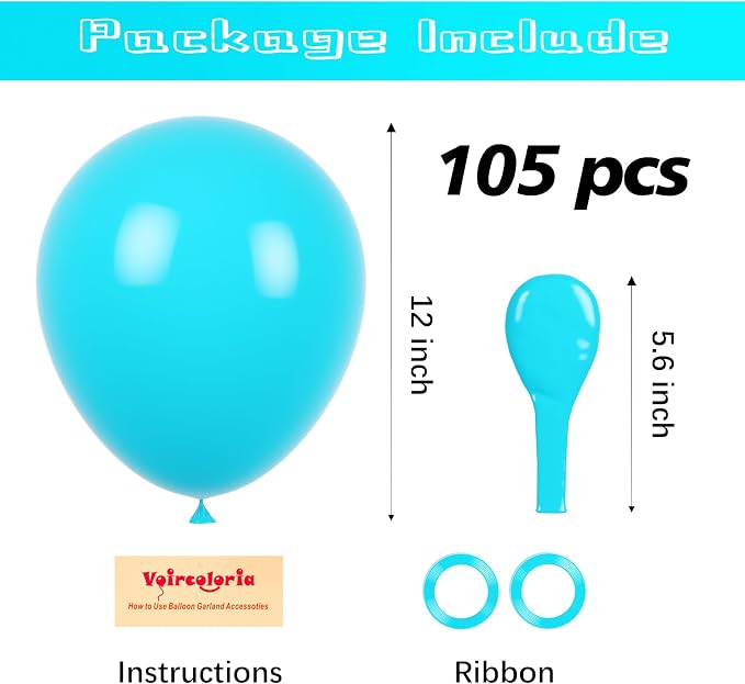 Voircoloria 105pcs Peacock Blue Party Latex Balloons, 12inch | - Image 2