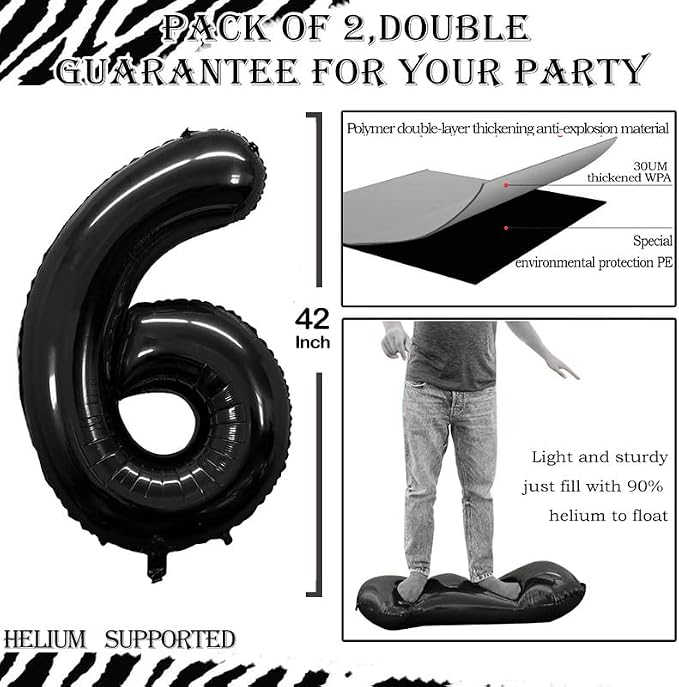Black Foil Balloons Number 6, Huge Number Balloons - Image 3