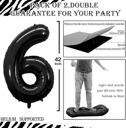 Black Foil Balloons Number 6, Huge Number Balloons - Image 3