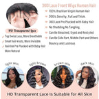360 Lace Front Wigs Human Hair Body Wave 200% Density 26 Inch Upgraded Hidden Straps 360 HD Full Lace Wigs Human Hair With Drawstring Pre Plucked With Baby Hair for Women Natural Black