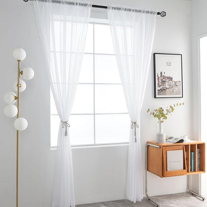 SpaceDresser Basic Rod Pocket Sheer Voile Window Curtain Panels White 1 Pair 2 - Image 3