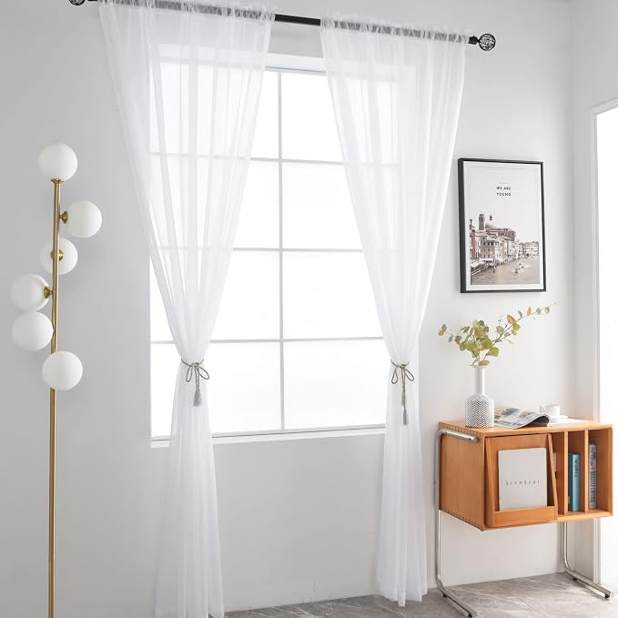SpaceDresser Basic Rod Pocket Sheer Voile Window Curtain Liners White 2 Panels - Image 3