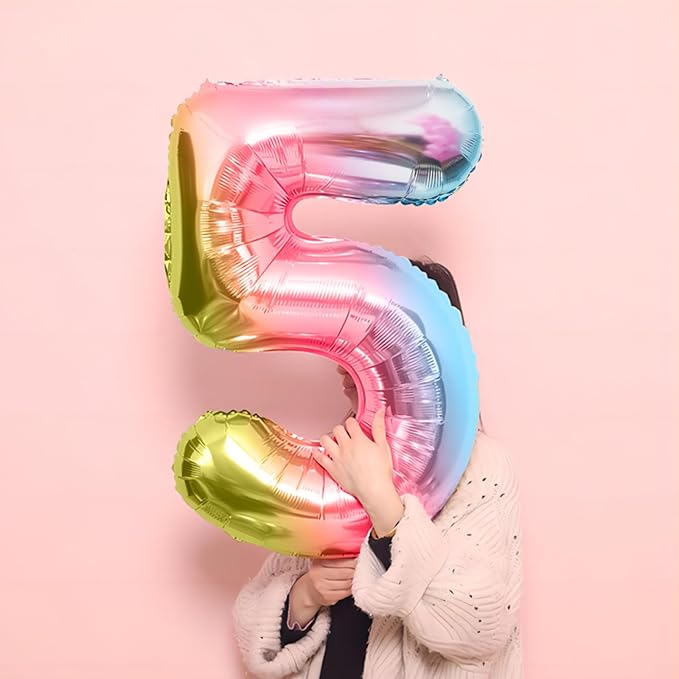40 Inch Giant Rainbow Number 5 Balloons, Birthday Balloons, Helium Mylar Foil - Image 4