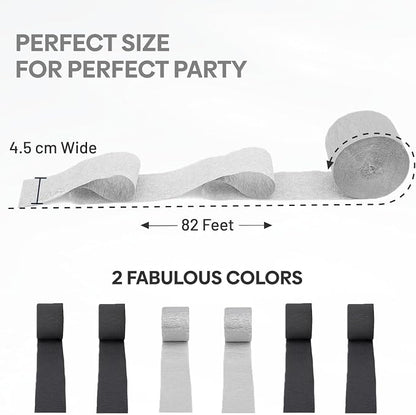 6 Silver Black Crepe Paper Streamers, 492ft Pack of Party Decorations | Each - Image 3
