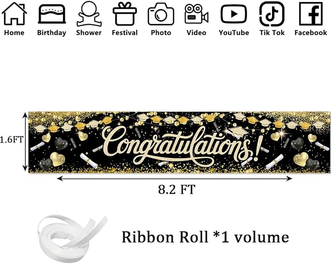 Congratulations Decorations 2026 Banner Graduation Backdrop Class of 2026 Black - Image 3