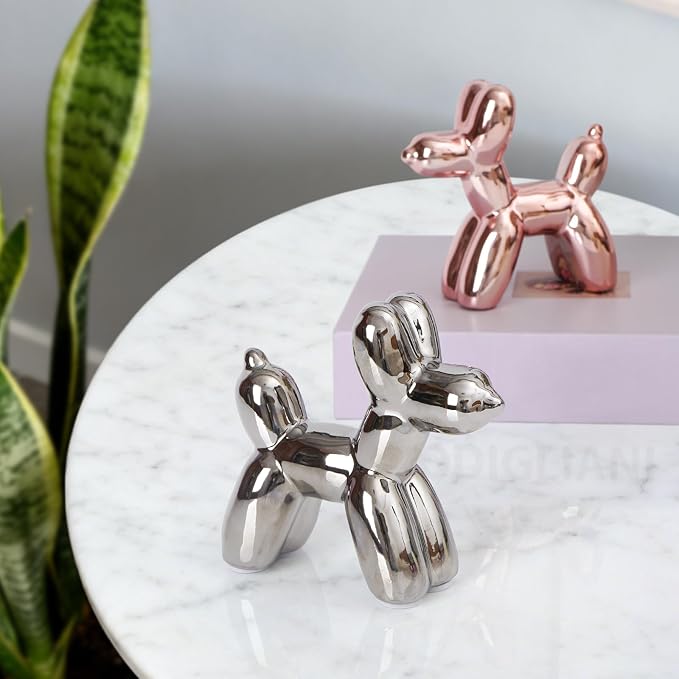 Notakia Silver Balloon Dog Ceramic Statue, Handmade Small Modern Animal Figurine - Image 8