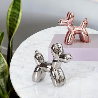 Notakia Silver Balloon Dog Ceramic Statue, Handmade Small Modern Animal Figurine - Image 8
