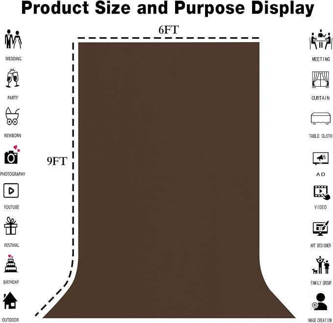 Brown Photography Backdrop for Photoshoot, Fabric 6x9ft | Polyester Studio - Image 3
