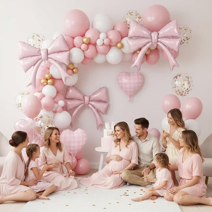 Pastel Pink Bow Balloons & Checkered Heart Foil Balloon Set, Coquette Birthday - Image 5