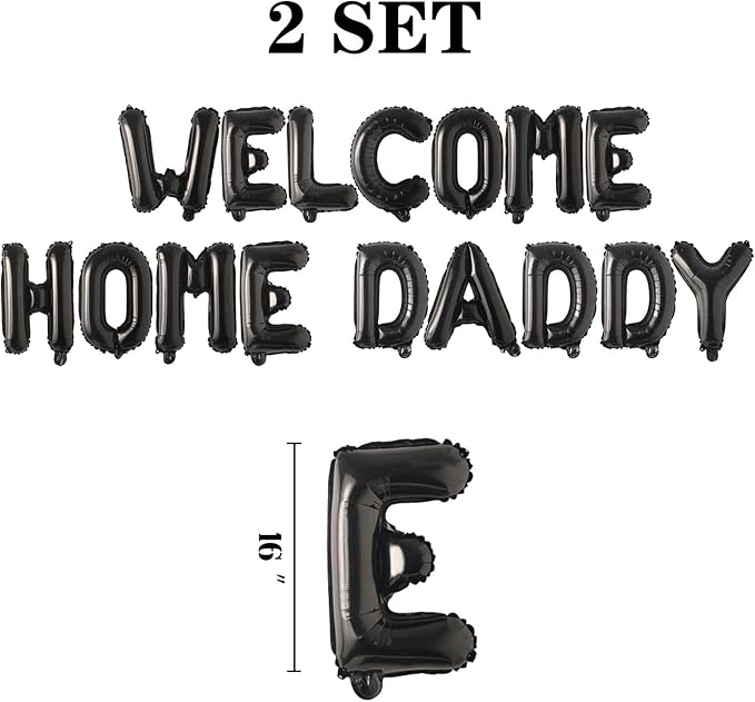 2 Set 32Pcs Black WELCOME HOME DADDY Letter Balloons 16in Balloon Foil Letter - Image 2