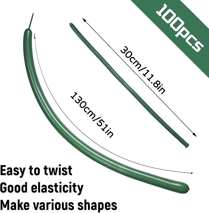 100pcs Sage Green 260 Balloons, Thickening Latex Green 260q Balloon - Image 2