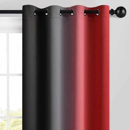 Yakamok Red and Black Blackout Curtains, Ombre Room Darkening Window Curtains - Image 3