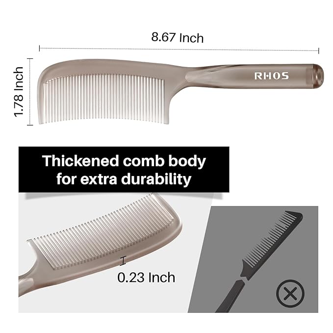 RHOS Detangler Hair Comb for Women and Men-Wide Tooth Comb for Curly,Thick,Wavy,Long Hair,Large Tooth Detangling Comb for Wet and Dry Hair-Styling Essentials Round Handle Hairdressing Comb(Gray)