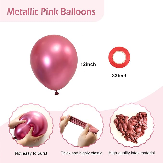 50 Pack Metallic Pink Balloons 12 Inch - Image 2