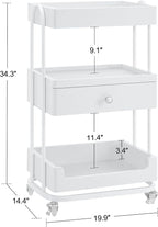 BarberPub Salon Trolley Cart with Lockable Wheels, Salon Cart with Drawer, Storage Trolley for Barber Shop, Spa 2086 (White)