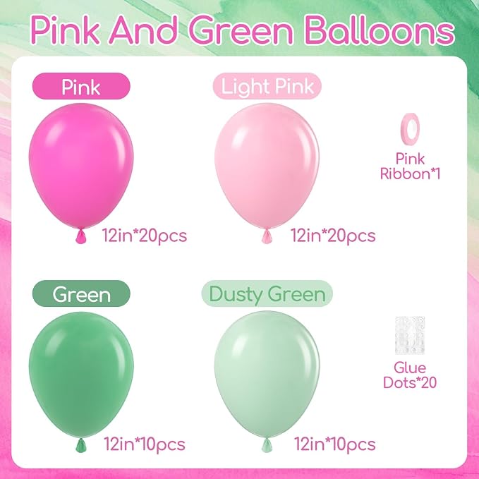 60pcs 12inch Pink and Green Balloons - Image 2