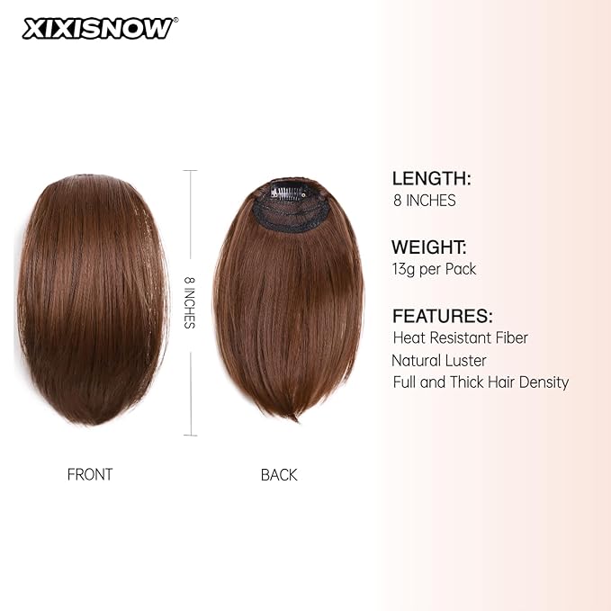 2 Pcs Short Clip In Hair Extensions 8 Inch Heat Resistant Easy Hair Pieces Thick Synthetic Hair Extensions Clip in Adding Extra Volume Hairs Volumizer for Women With Thin & Fine Ginger Brown