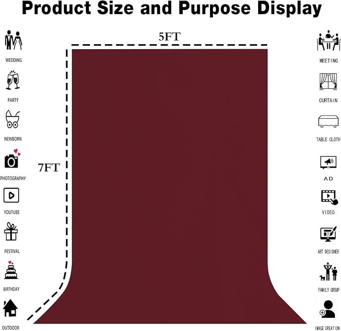 Burgundy Photography Backdrop for Photoshoot, Fabric 5x7ft | Polyester Studio - Image 8