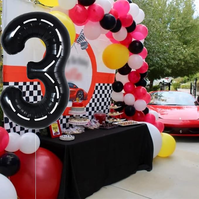 TONIFUL 40 Inch Large Race Car Number 3 Balloon 3rd Birthday Decorations | 3rd - Image 5