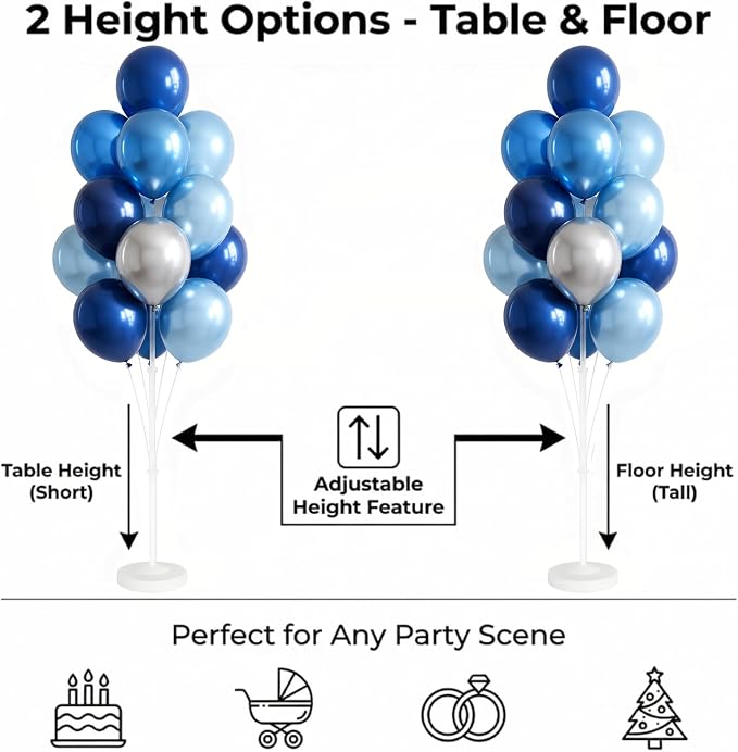 2 Sets of Chrome Blue Sliver Balloon Column Stand Kit, - Image 3