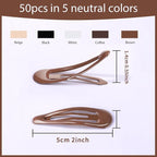 Teenitor 50Pcs Snap Hair Clips,2 Inch Hair Barrettes Hair Clips For Women, Metal Mixed Color, Hair Barrettes For Women Hair Snap Clips 5 Colors