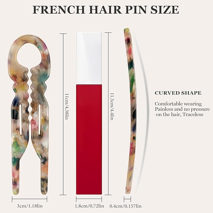 Sunolga 4pcs Prestige French Hair Pins for Women, 4.38" Large, Serrated Anti-Slip Design, Curved Shape for Better Head Fit, Coquette Elegant Hair Accessories for Updos, Chignon, Bun Hairstyles