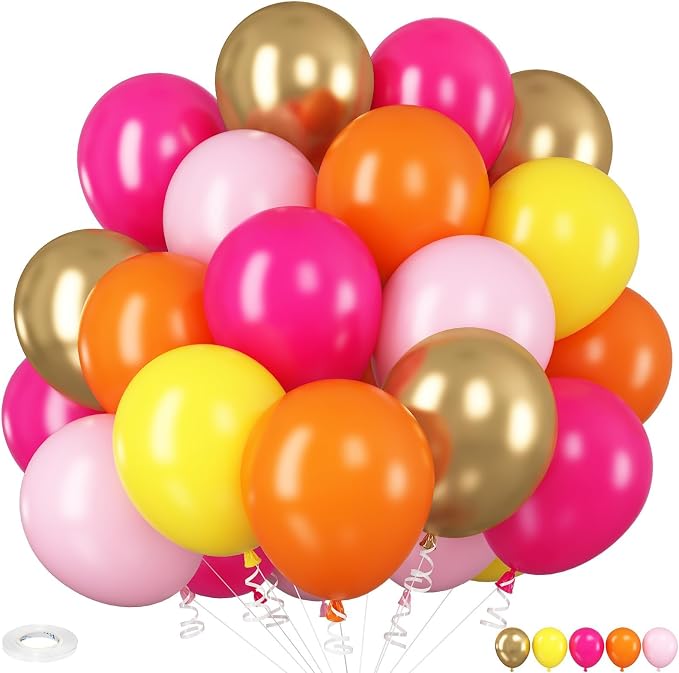 HILAVO Pink Orange Yellow Balloons, 12 Inch Hot Pink Orange Yellow and Gold by HILAVO