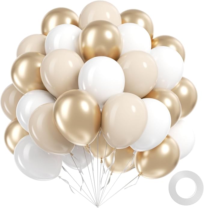 60pcs 12inch Gold and White Balloons by Awenztech