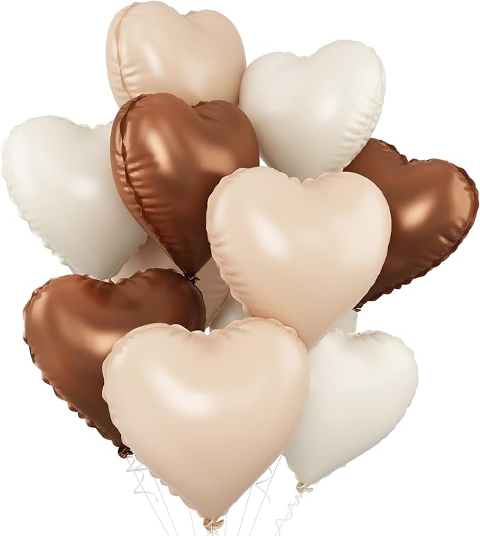 Sand White Brown Heart Balloons, 18Inch Boho Cream Nude Neutral Helium Balloon by GRESATEK