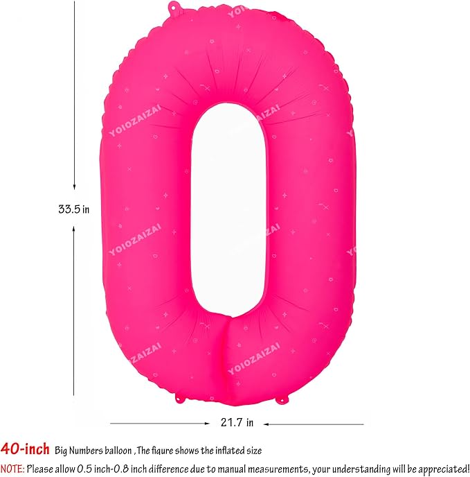 40IN Fluorescent Pink Number 0 Balloons Glow In The Dark Pink Balloon | - Image 2