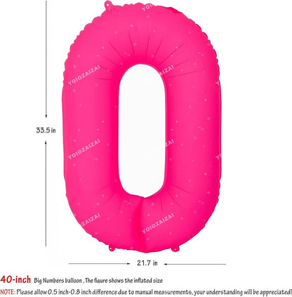 40IN Fluorescent Pink Number 0 Balloons Glow In The Dark Pink Balloon | - Image 2