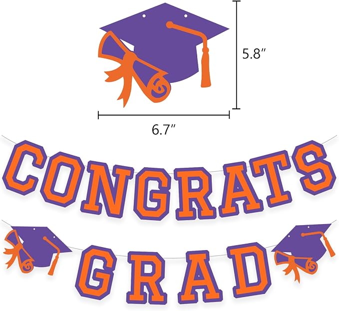 Congrats Grad Banner Graduation Party Banner Decoration Hanging Garland High - Image 2