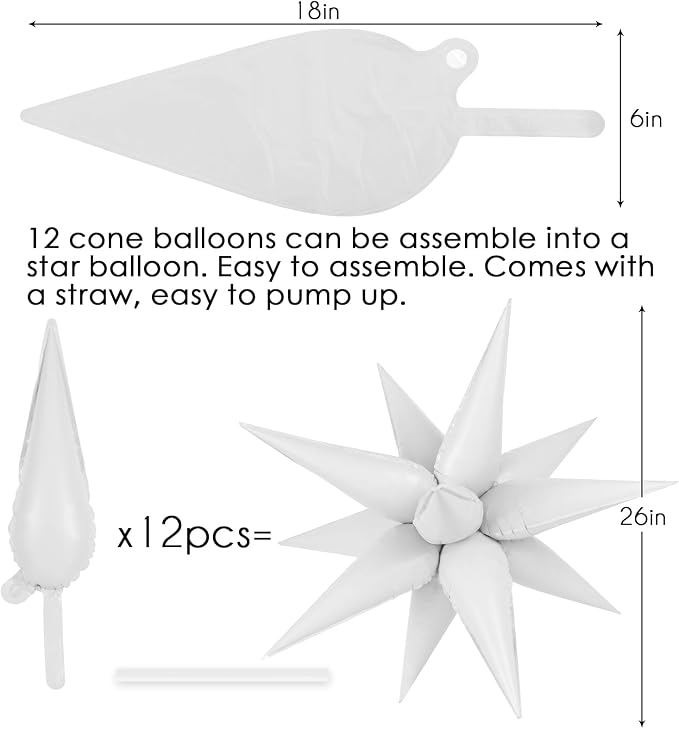 72 Pcs Star Balloons Foil Explosion Balloons Magic 12 Point Star Cone Balloon - Image 6