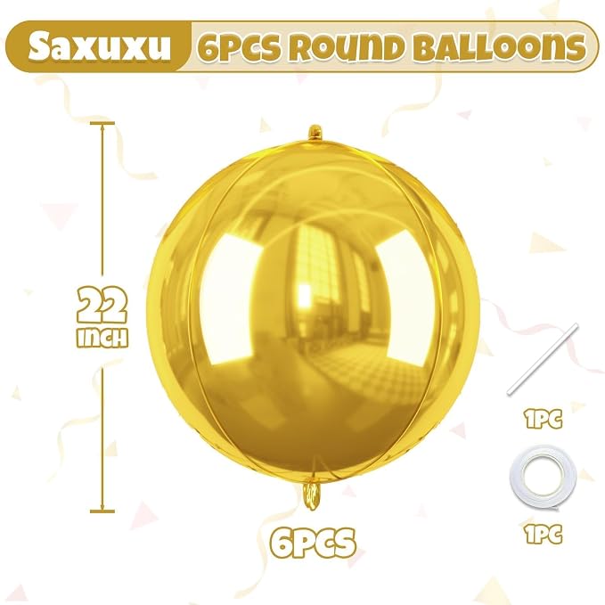 Gold Balloons Foil, 22 Inch Golden Round Ball Balloons, Large Metallic Balloon - Image 2