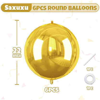 Gold Balloons Foil, 22 Inch Golden Round Ball Balloons, Large Metallic Balloon - Image 2