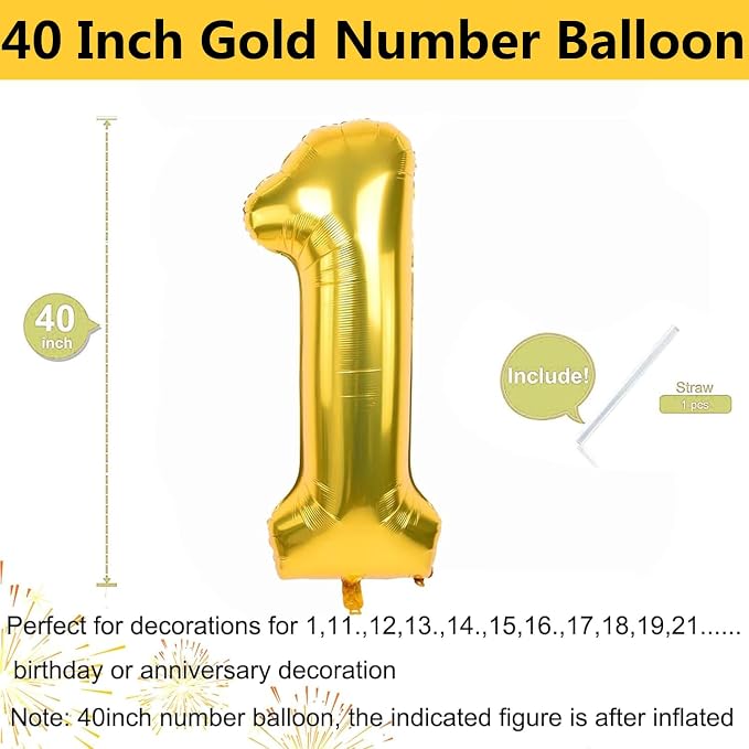 40 inch Gold Number Balloon Giant Foil Helium Balloons Gold Number 1 Balloon - Image 2