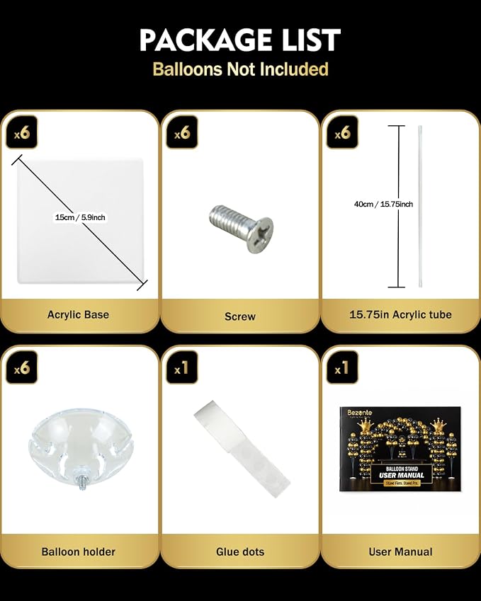 Pro Series Clear Acrylic Balloon Stand Kit Set of 6, 15.75 Inch Reusable - Image 6