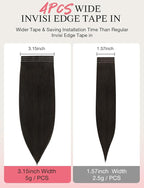 DOORES Invisi Edge Tape in Wide Hair Extensions Human Hair, Dark Brown 4PCS Injection Tape ins 20g 14 Inch, Virgin Human 3 Inch Wide Injected Extensions Invisible
