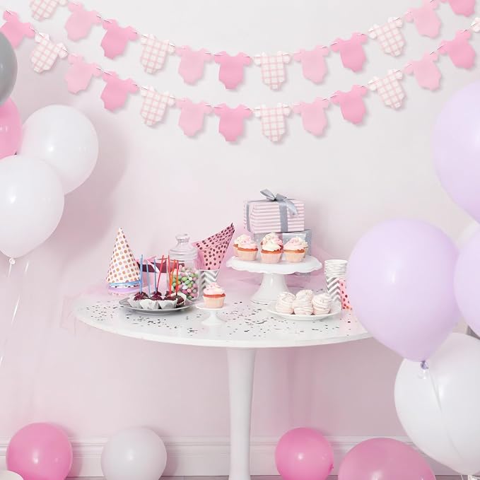 Weysat 2 Pcs Baby Clothes Banner Baby Girls Shower Decorations Pink Bodysuit - Image 5