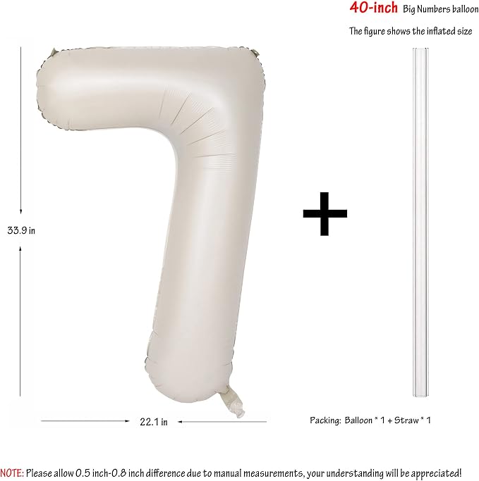 40 In Cream white Number Balloons 7 Helium Foil Mylar Balloon Digital 7 | - Image 2
