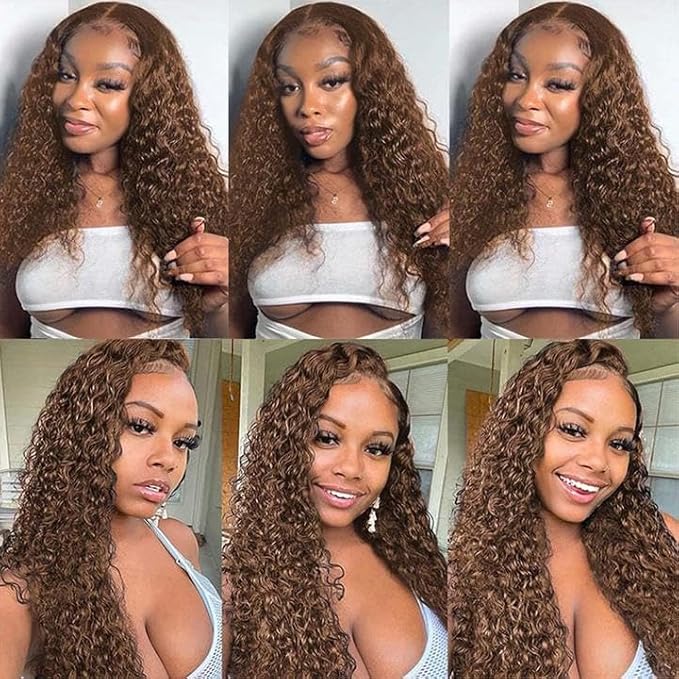 Color 4 Human Hair Bundles Brown Water Wave Bundles 24 26 28 Inch Niegmeag Double Weft Virgin Remy Brown Wet and Wavy Bundle Hair Weave