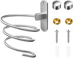 Stainless Steel Wall Mounted Hair Dryer Holder, Spiral Shelf - Self-Adhesive, Silver