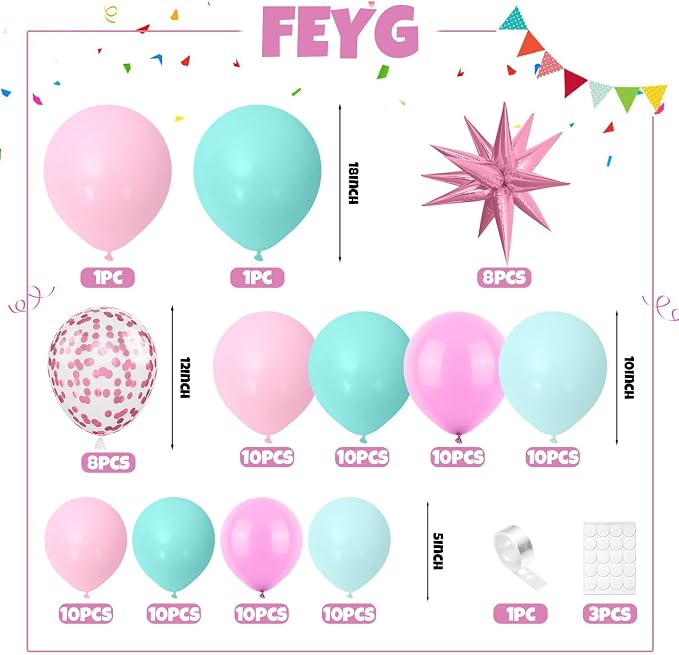 Pink and Teal Blue Balloon Arch Garland Kit, Pastel Pink Teal Blue Turquoise - Image 2