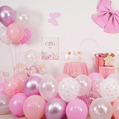 Pink Bow Balloons, Bow Printed Balloon Metallic Confetti Balloon - Image 4