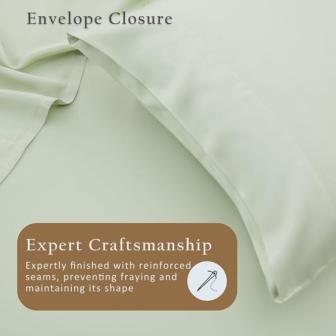 TOSMO Luxury Pillow Case Set of 2 - Cooling Viscose Derived from Bamboo, Oeko-TEX, Breathabl Silky Soft Pillow Cases with Envelope Closure (Queen, Light Green)