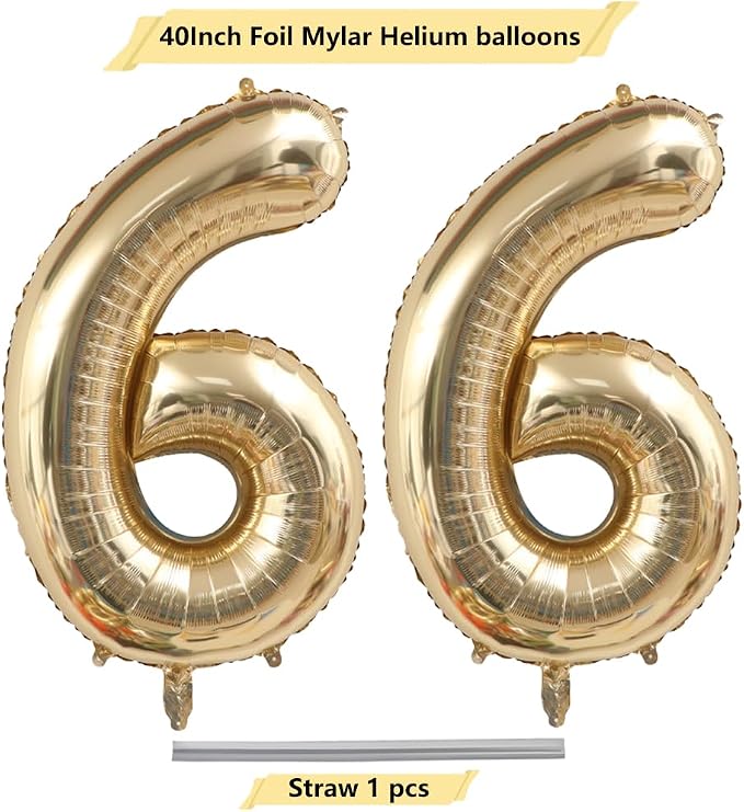 Light Gold Number 66 Foil Balloons 40 Inch Champagne Gold 66 Mylar Balloon | - Image 4