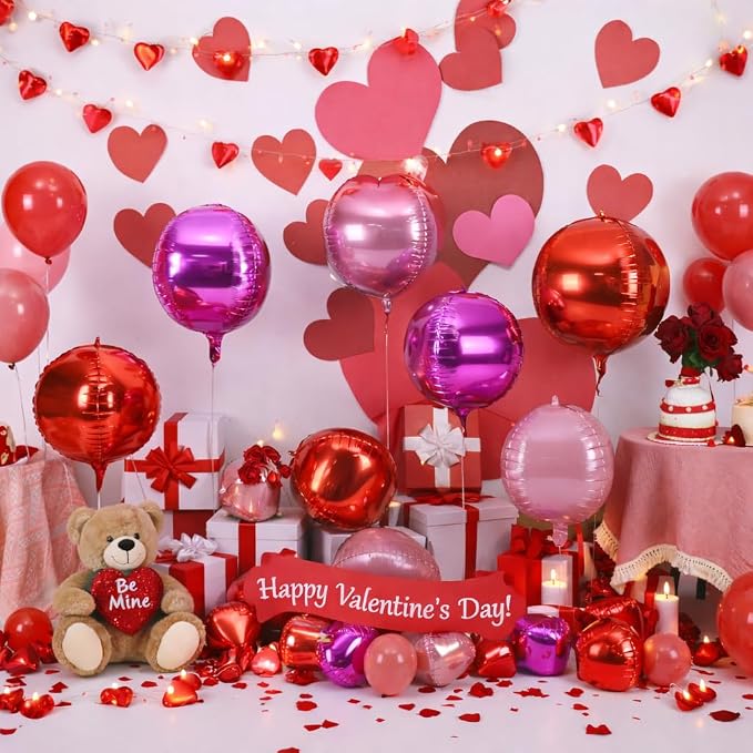 HILAVO 15PCS Red Pink Round Foil Balloons - Image 3