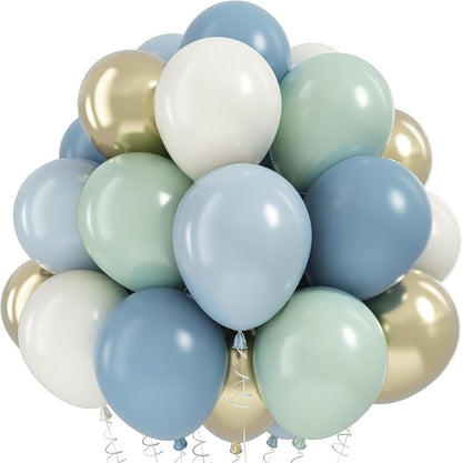 Dusty Blue Green Balloons, Slate Fog Blue Dusty Green Ivory Balloons by KAINSY